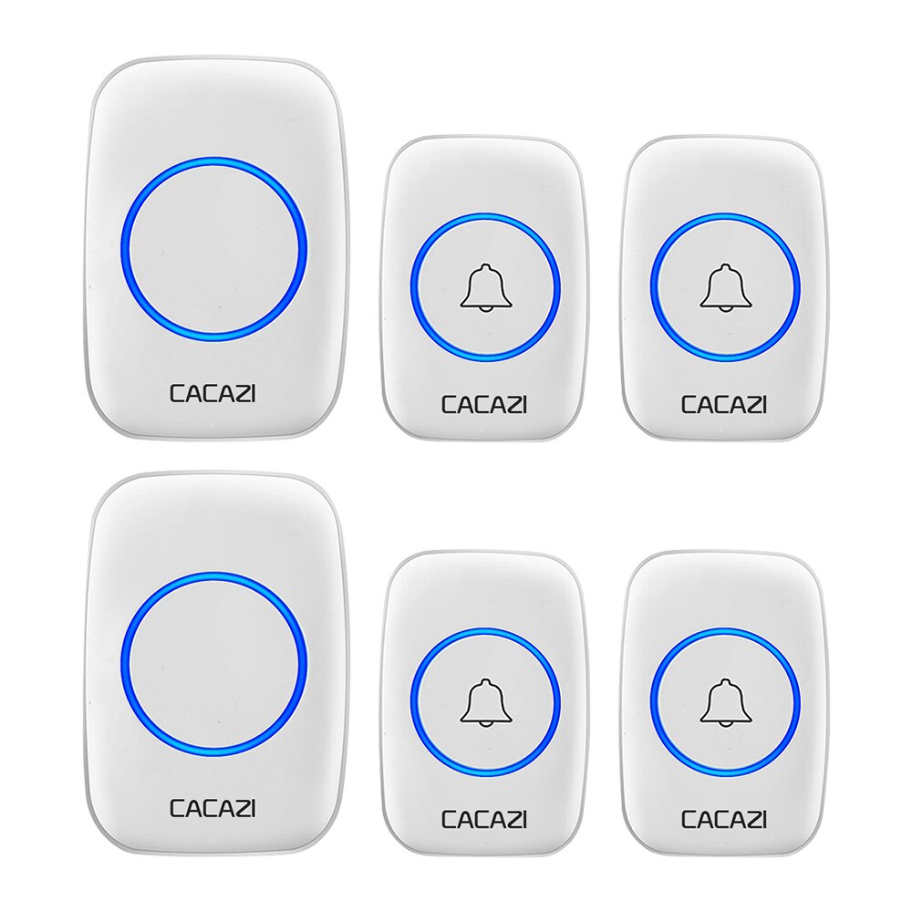CACAZI wodoodporny bezprzewodowy dzwonek robić drzwi 300M zdalna bateria guzikowa dzwonek robić domu dzwonek nas EU UK wtyczka odbiornik bezprzewodowy dzwonek: 4 button 2 receiver / AU