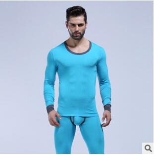 Nowy zestaw kalesonów męskich WJ lycra bawełna męski legging jesienno-zimowa bielizna termiczna zestaw kalesonów 5 kolorów M L XL: Niebo niebieski / Xl