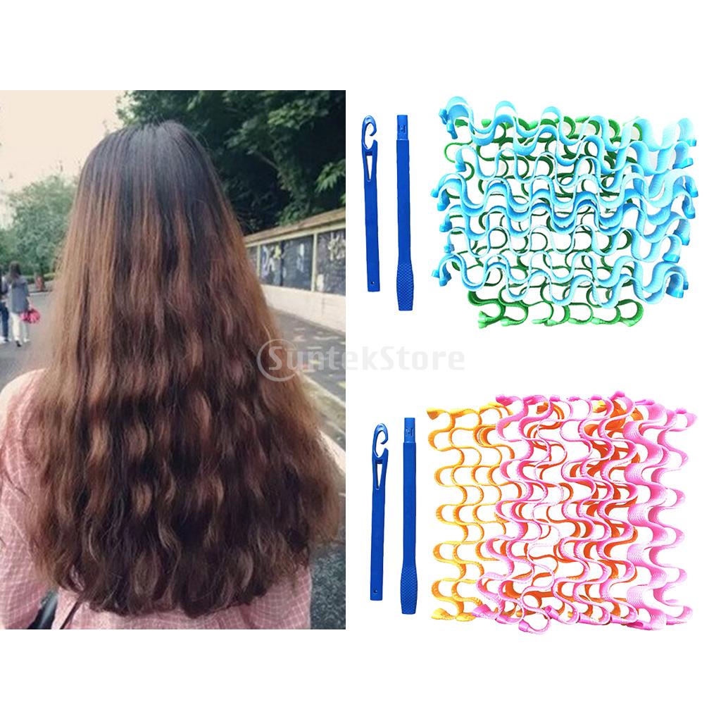 18 Piece 45cm Long Hair Curlers Styling Kit with 2 Hooks Spiral Ringlets No Heat Hairdressing Tool for Girl Women