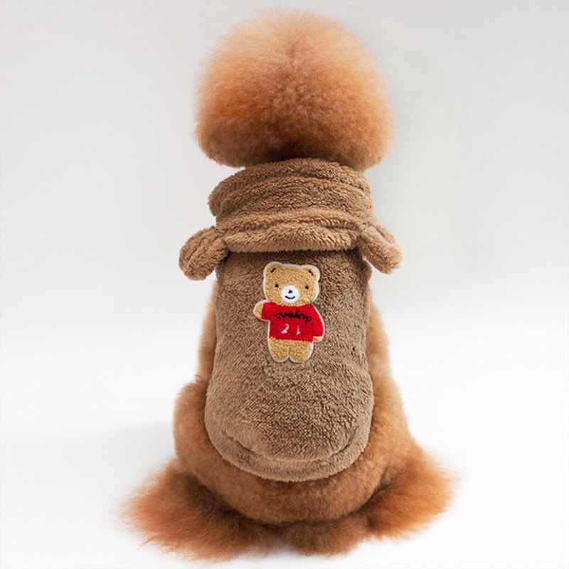 Fransk bulldog husdjurskläder vinter hund dräkt mjuk flanell valp kläder för hund kappa mops björn öra hund kläder husdjur produkter: Brun / Xxl
