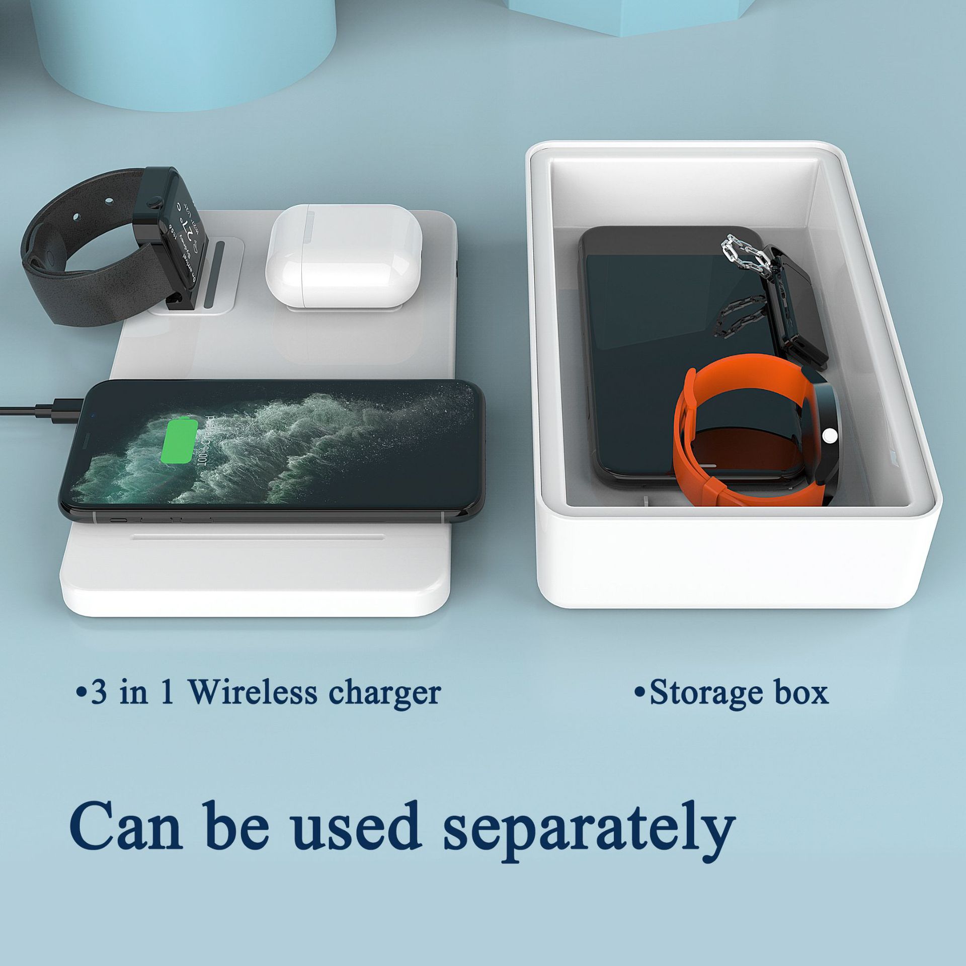 Three in one 15W fast charging Wireless charger UV disinfection box multifunctional disinfection box