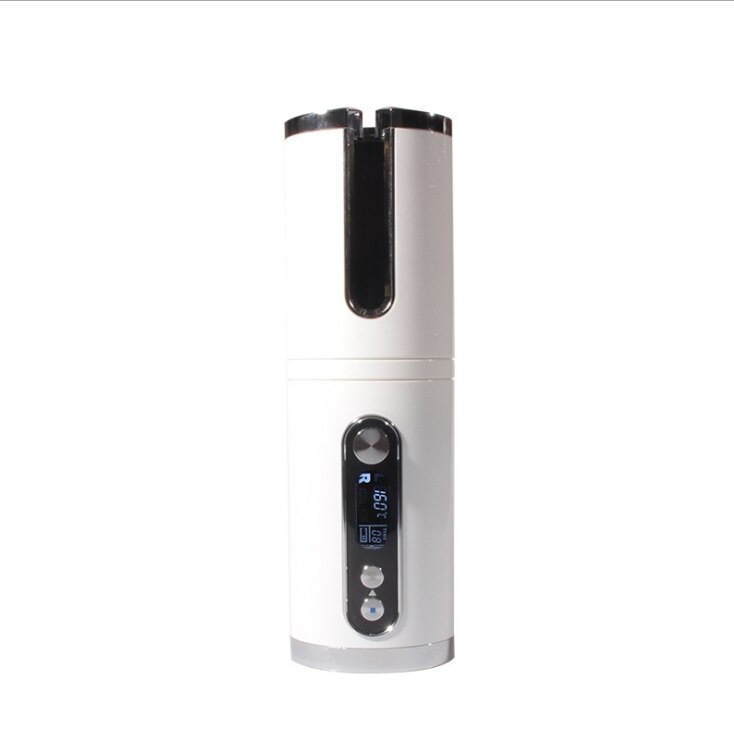 Rizador de pelo inalámbrico automático, plancha de cerámica giratoria, inalámbrica, recargable por USB, rizador Digital LCD: Blanco
