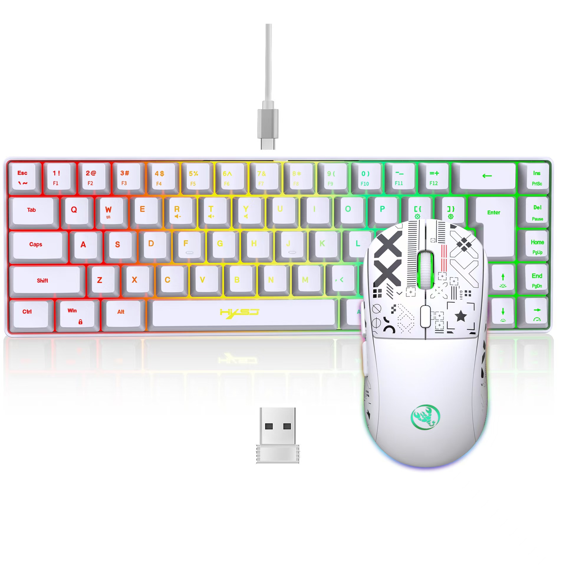 60 % Gaming-Kombiset für Tastatur und Maus, Gamer-Kombination mit weißer Tastatur, Computer-Kombination, kabelgebundene Tastaturen, Mäuse, Büro, Teclado für Laptop-PC: WEISS