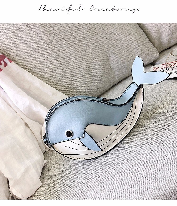 Cartoon Schattige Kleine Walvis Enkele Schoudertas Pu Cross Body Bags Vrouwen Messenger Bags: sky blue