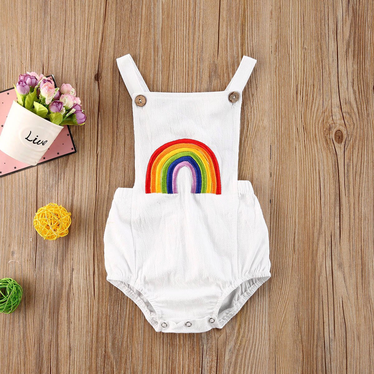 0-24m recém-bonito infantil bebê meninas meninos macacão/vestido arco-íris impressão sem mangas branco macacões outfits