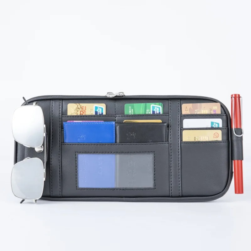 Auto Zonneklep Organisator Opbergdoos Zonnebril Clip Opbergen Opruimen Tas Bill Pen Kaarthouder CD DVD Organisator Auto Accessoires: zwart