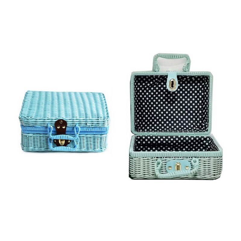 Valise Vintage en rotin Imitation PE, matériel de Protection de l&#39;environnement, boîte de rangement de cosmétiques, boîte de décoration