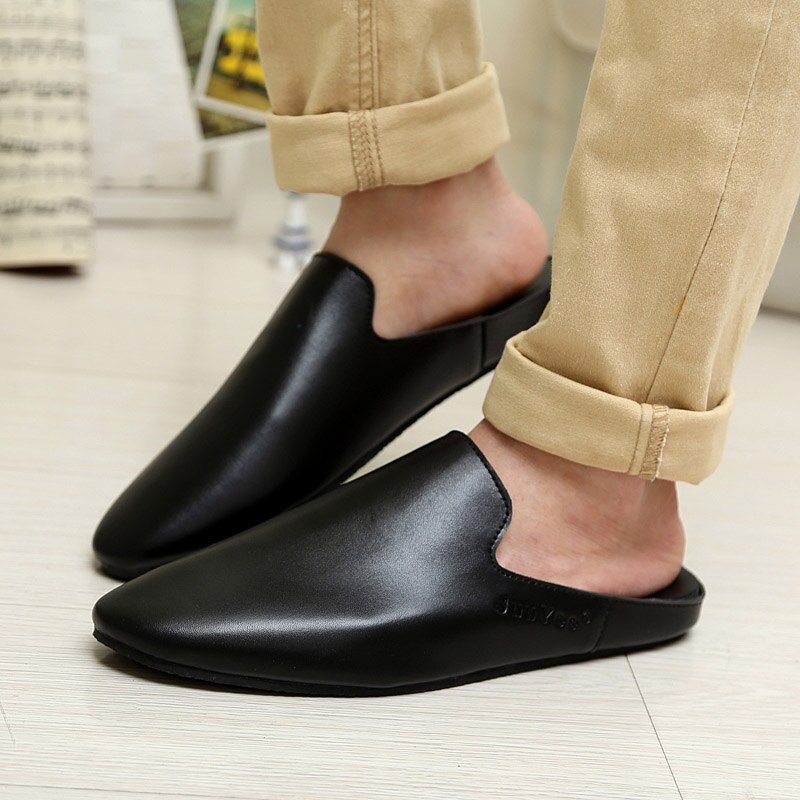 Lædersandaler loafers mænd sko mænd sommer åndbare lejligheder sko halvtøfler slides klipklapper mænd