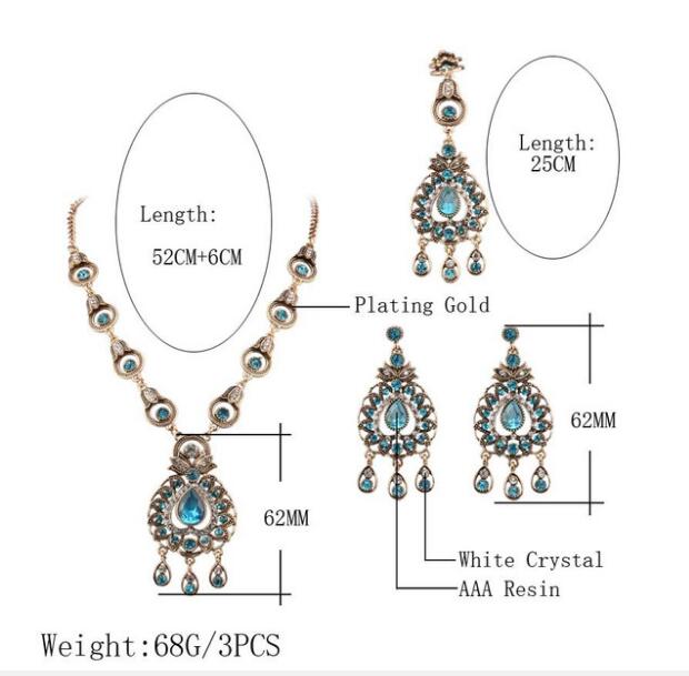 Accesorios Retro de Sari de India para mujer, collar de tres piezas, pendientes, accesorios de puesta en escena