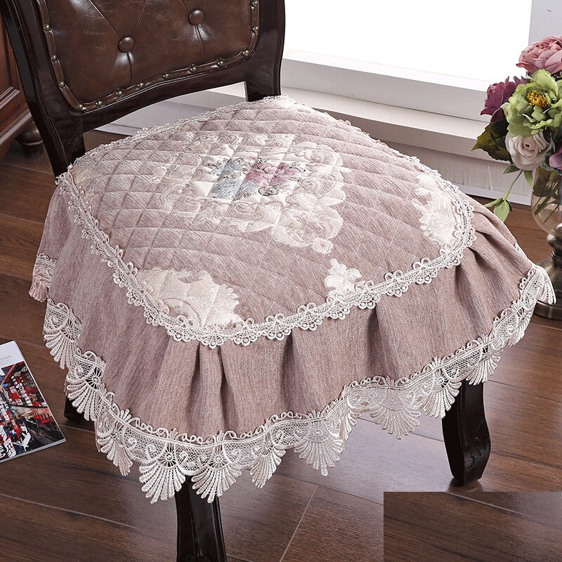 European Style Lace Chair Cushion Chenille Dining Chair Non-Slip Pads Breathable Thickened Universal Seat Mats Banquet Wedding C: youaonaxueqianfen