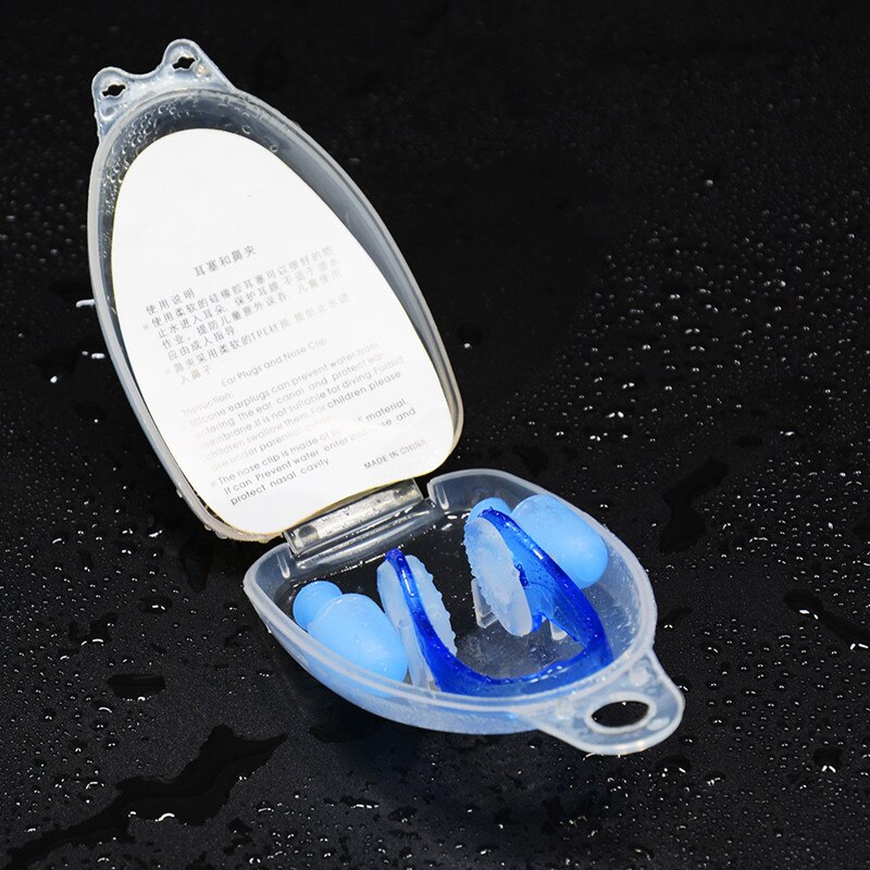 Zachte Siliconen Zwemmen Nose Clips + 2 Oordoppen Oordoppen Gear Met Een Case Box Set Zwembad Accessoires Water Sport: Blue
