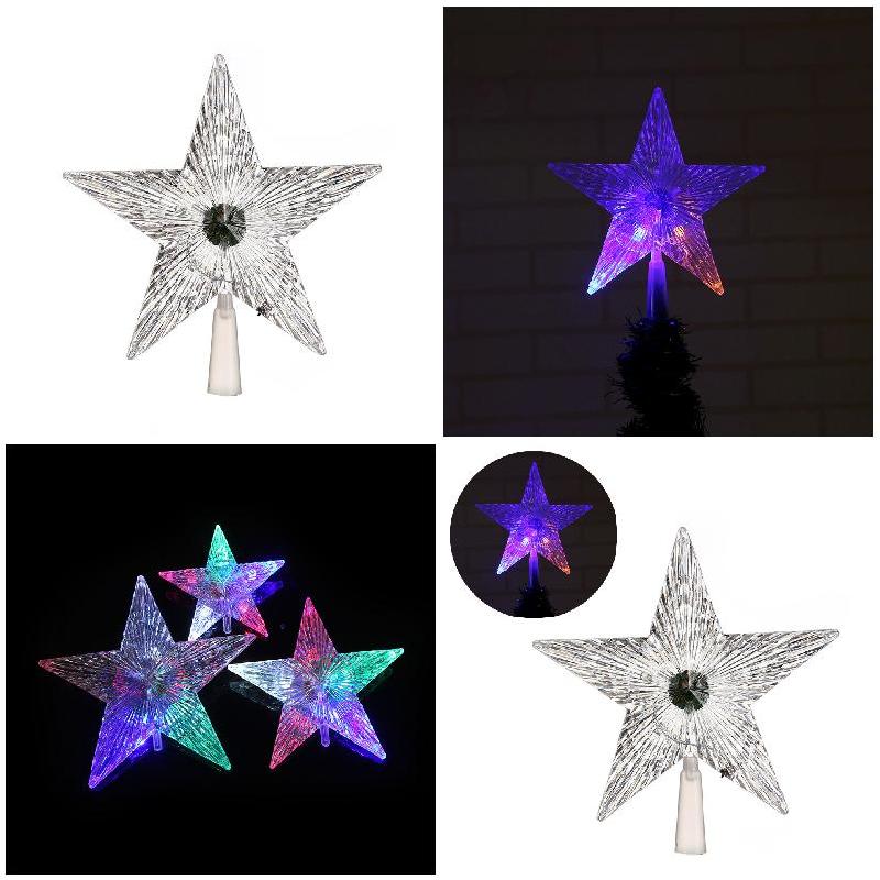 Kerstboom Top Ster Shiny Xmas Decor Transparant Led Lichtgevende Treetop Sterren Christmas Party Festival Ornament AIA99