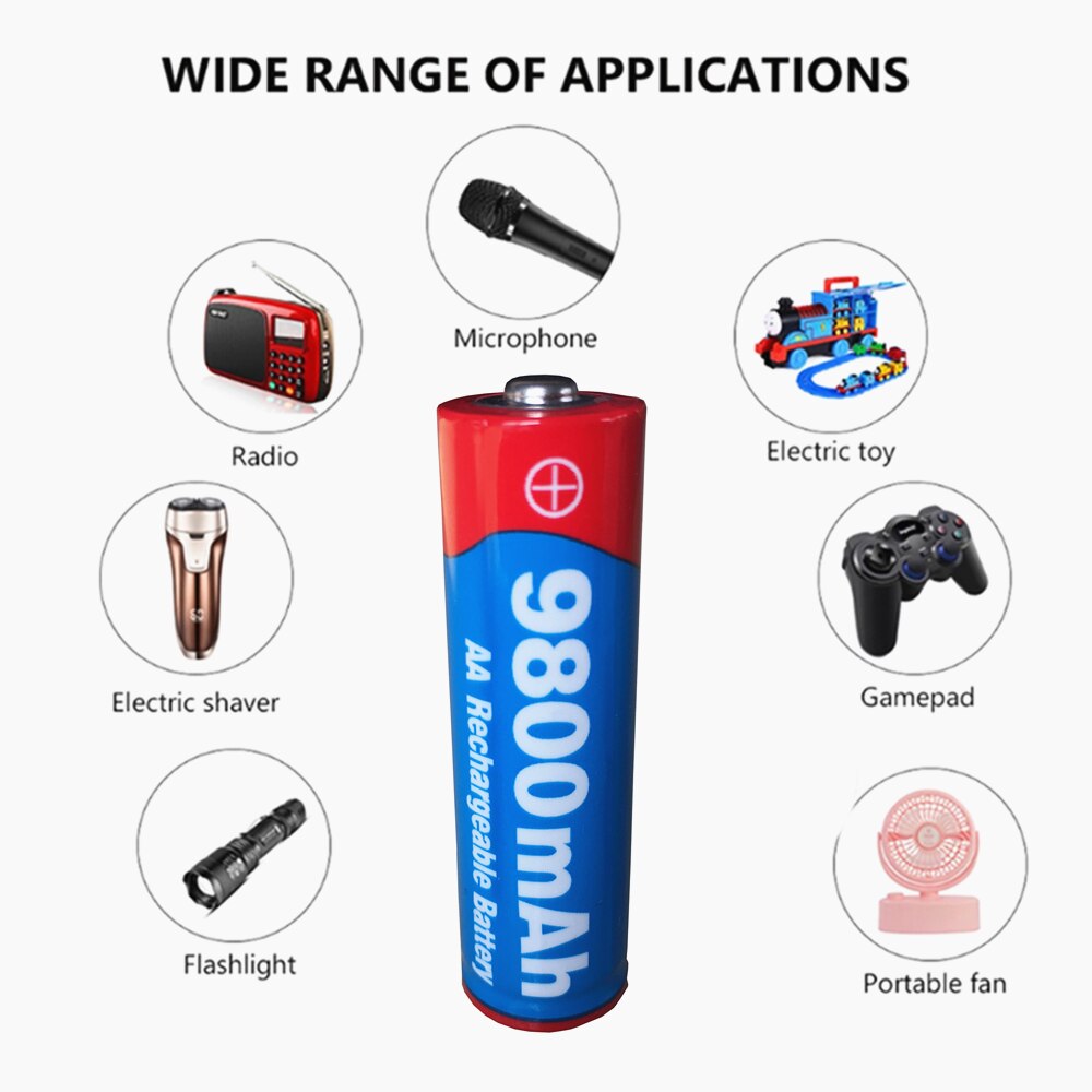 Brand 4-30PCS AA 9800mAh Rechargeable Battery 1.5V Alkaline Rechargeable Batery ForElectronic Products