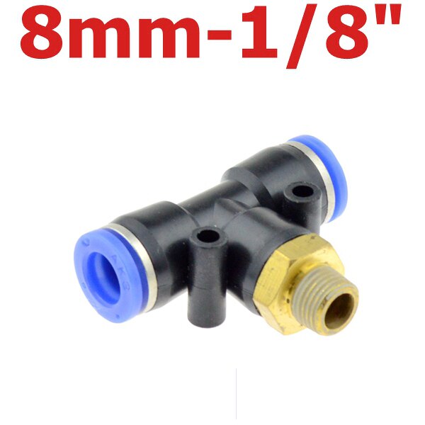 Air Connector Fitting T Shape Tee 6mm 8mm 10mm 12mm 4mm Hose Pipe to 1/8" 1/4" M5 3/8" 1/2" BSPT Male Thread Pneumatic Coupler: PB8-01