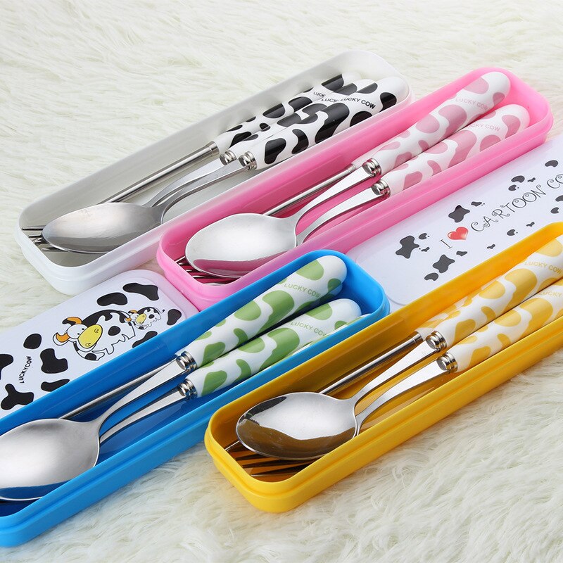 cartone animato mucca bambini cucchiaio Chopstick impostato bambino alimentazione cucchiaio inossidabile acciaio bambini mangiare utensili bambino piccolo bambino Flatware accessorio
