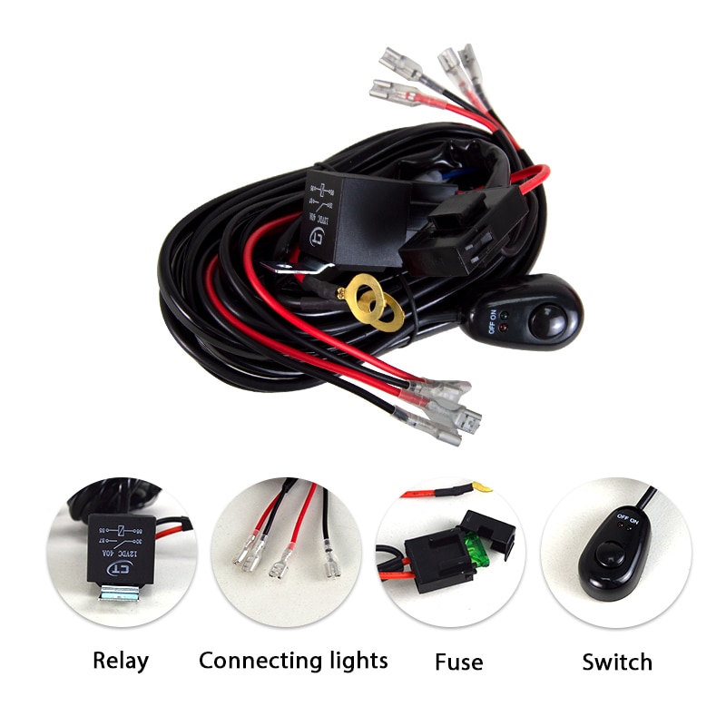 Led Work Light Bar Wiring Harness Relay Kit Wires Cable ON/OFF Switch 4 Leads 10ft 12V SUV ATV