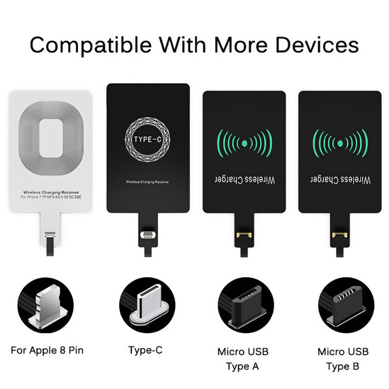 Micro adaptador usb sem fio, micro adaptador usb tipo c universal para carregamento rápido sem fio para samsung huawei iphone para android qi