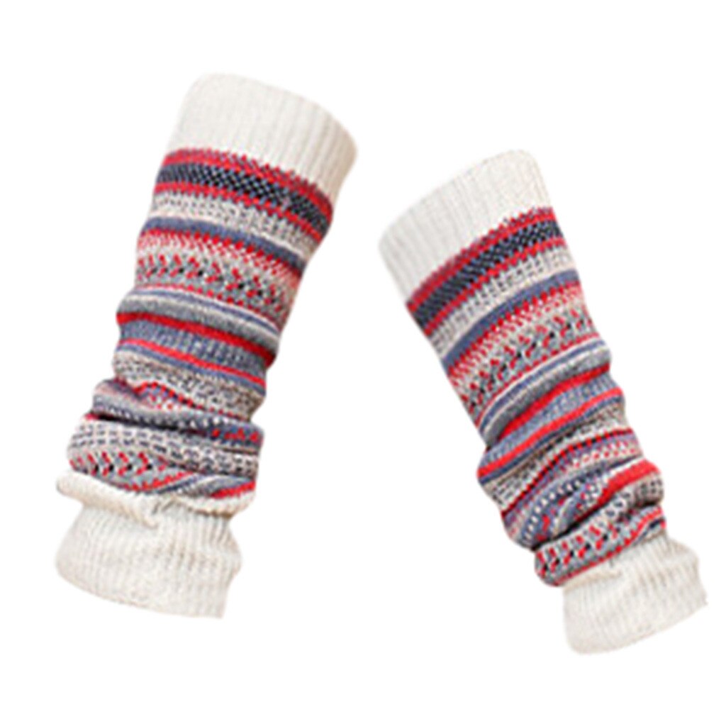 Ethnique 1 paire femmes hiver jambières laine tricot haute genou chaussettes bottes manchettes filles guêtres Femme: Beige
