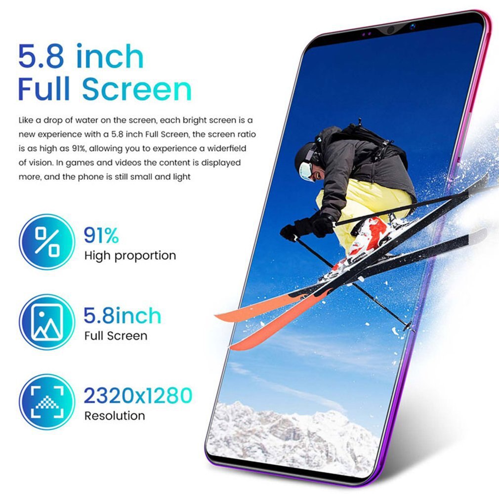 Älypuhelin android 5.8 "koko näytön dual sim -matkapuhelin 512m+4g neliydin 3g matkapuhelinta  s20 mini
