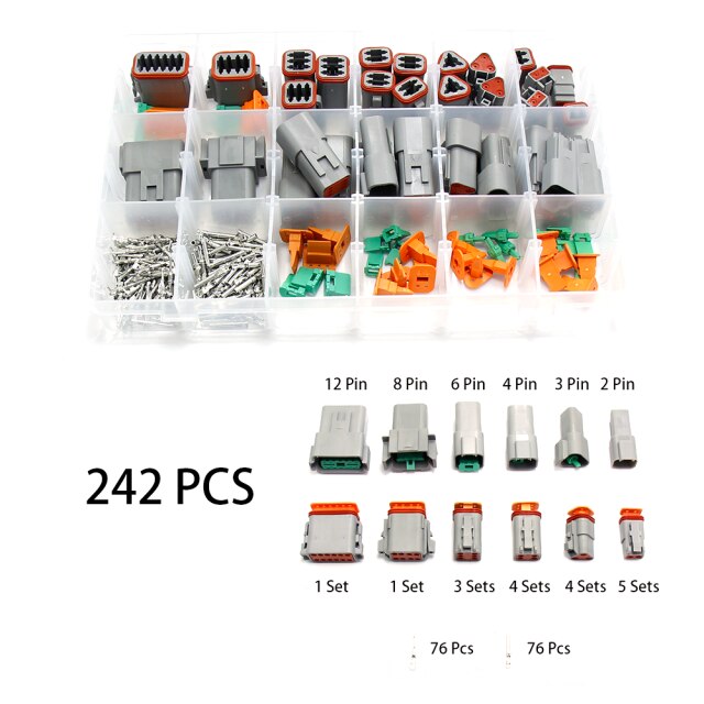 250pcs Waterproof Wire Connector Kit 2P 3P 4P 6P 8P 12P Automotive Sealed Plug With Pins Box for Car Truck Connecting Terminal: Gray 242pcs