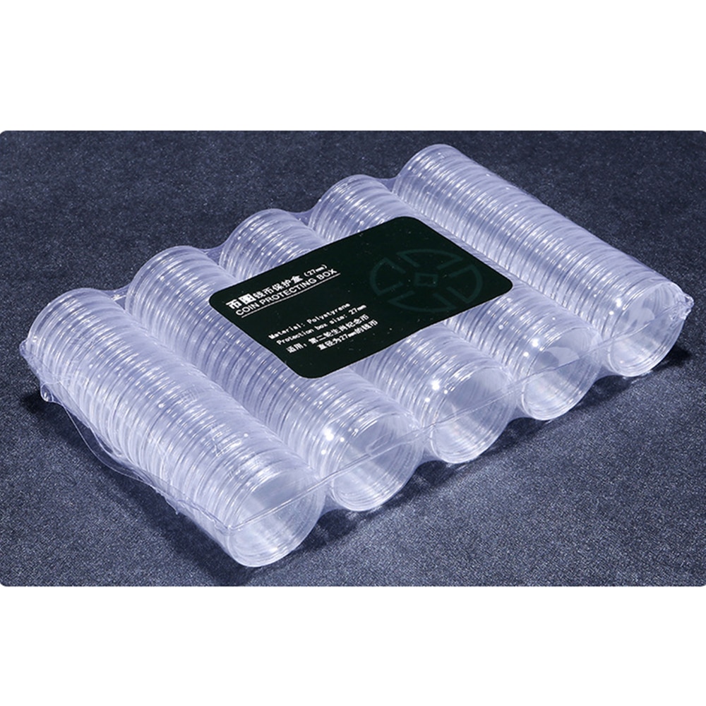 Coin Collection 100 pcs Transparent Coin Storage Box Clear Coin Protector Case 27mm Round Plastic Coin Capsules Containers