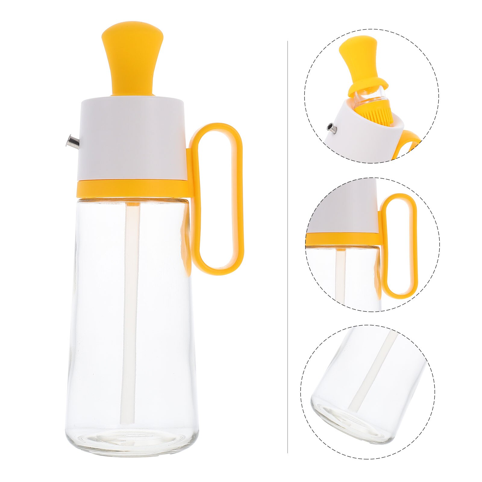 Portable Food Oil Container Household Glass Oilcan Lidded Condiment Bottle with Brush