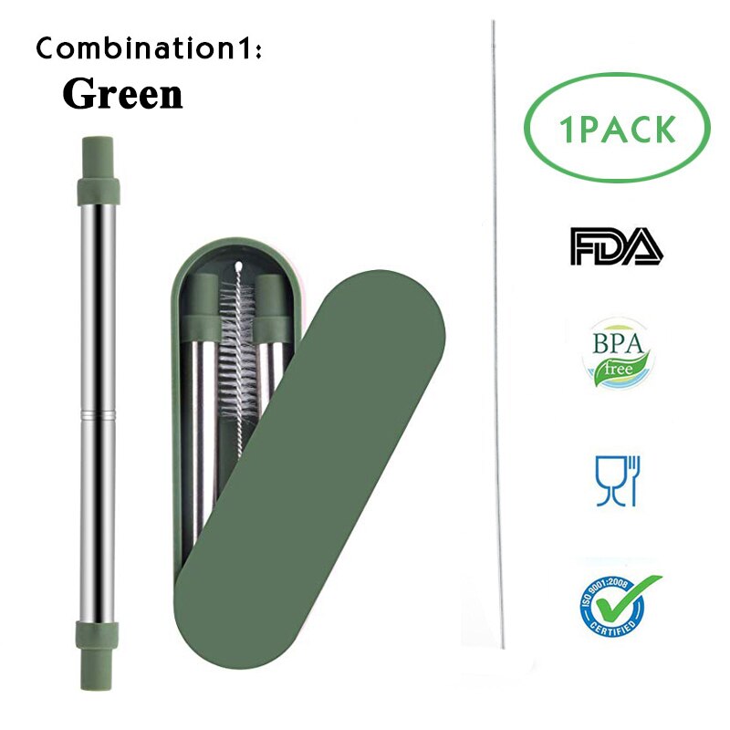 Telescopic Metal Drinking Straw Collapsible Reusable Straw Portable Stainless Steel Straw with Case and Brush for Travel Outdoor: T-straw 14