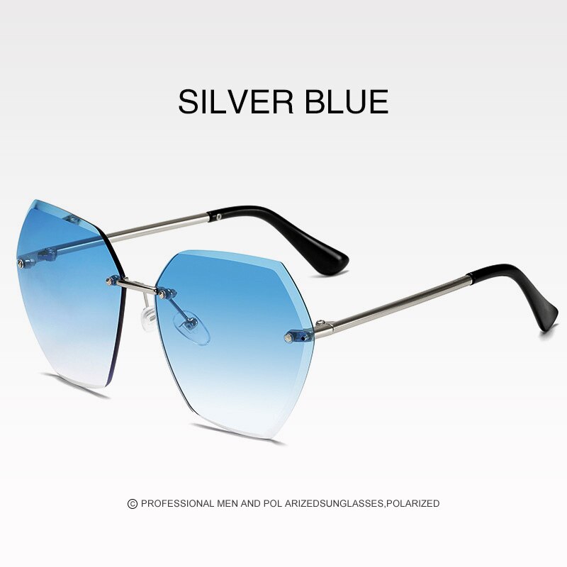 Gafas de sol de sin marco para mujer, gafas poligonales recortadas de de sin montura, Gafas de Metal cuadradas con degradado océano UV400: Color 05