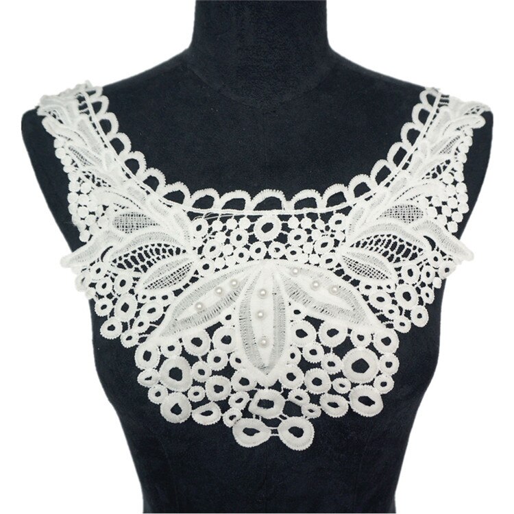 Wit Kant Kragen Stof Applicaties Mesh Geborduurde Versieringen Naai Op Patches Bruiloft Decoratie Jurk DIY
