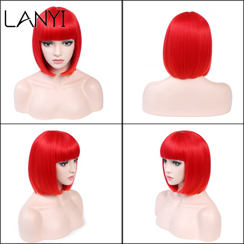 Lanyi kort lichtrood steil bobkapsel met pony synthetisch haar voor vrouwen 12 cm hittebestendige vezels dagelijkse natuurlijke pruiken