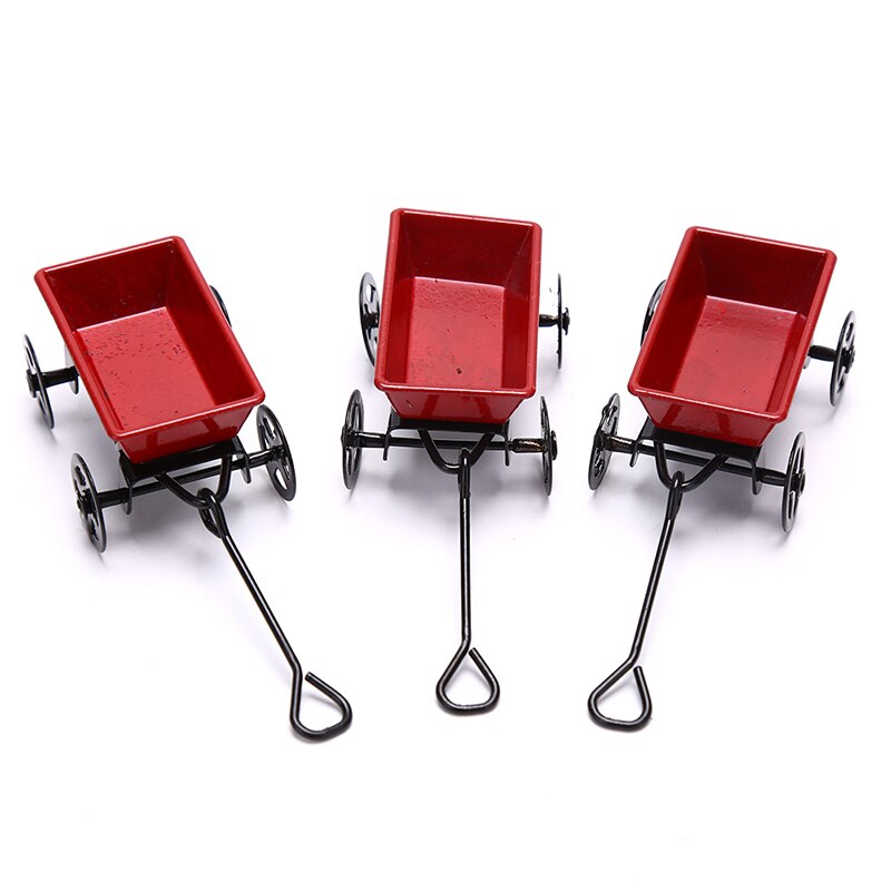 Metal Red Small Pulling Cart Garden Furniture Accessorie Home Decor Toy Ornament 1:12 Mini Cute Dollhouse Miniature