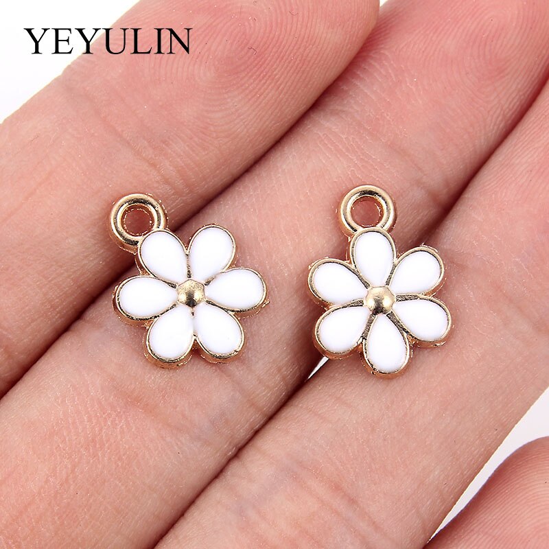 10PCs Gold-Ton Emaille Weiß Blume Charms Anhänger Öl Tropfen Für Frauen DIY Schmuck Ohrringe Halskette Zubehör