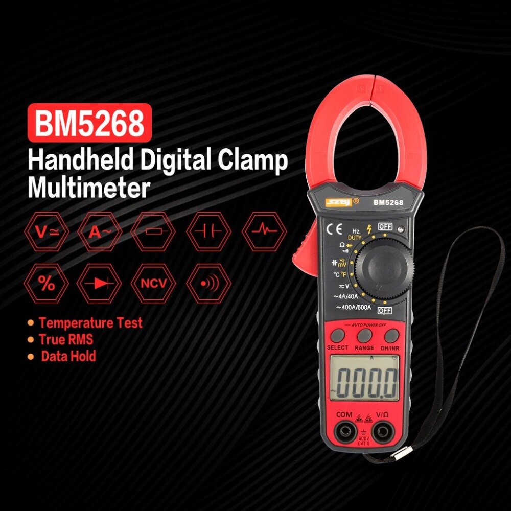 BM5268 Handheld Digital Clamp Meter Multimeter True RMS AC/DC Volt Amp Ohm Capacitance Frequency Temperature Diode Tester