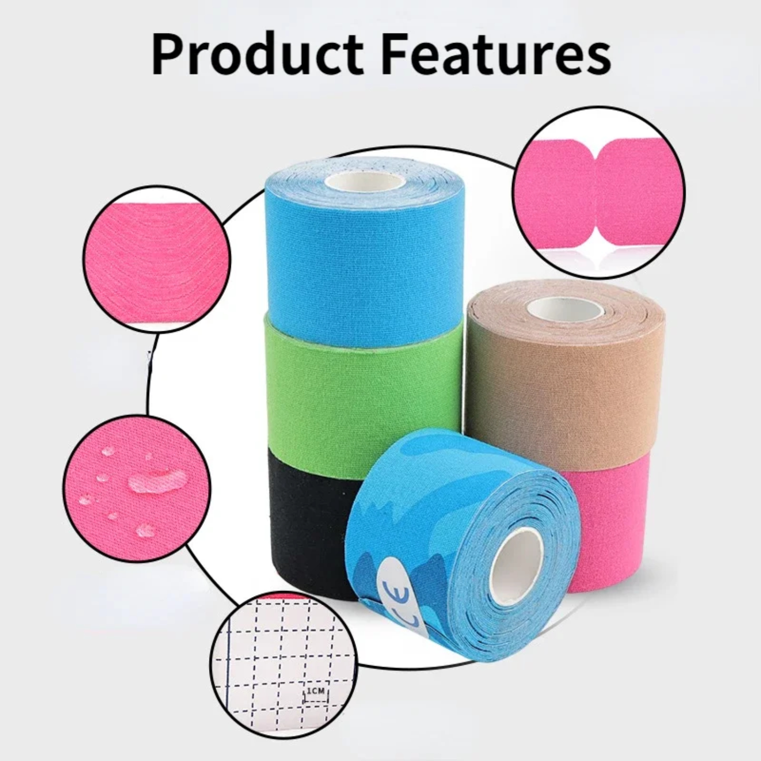 Cinta de kinesiología precortada de 5cm x 5m, cinta elástica de recuperación atlética, rodilleras para aliviar el dolor muscular, Protector deportivo para Fitness
