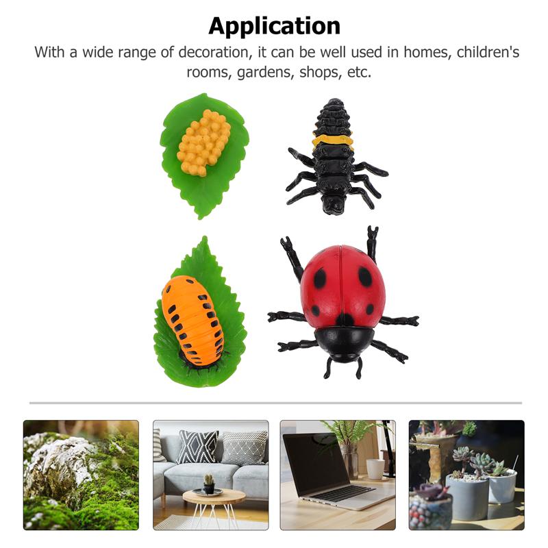 4Pcs Ladybug Plastic Garden Decoration Garden Accessories Growth Cycle Statues Decorations Life Cycle Figurines