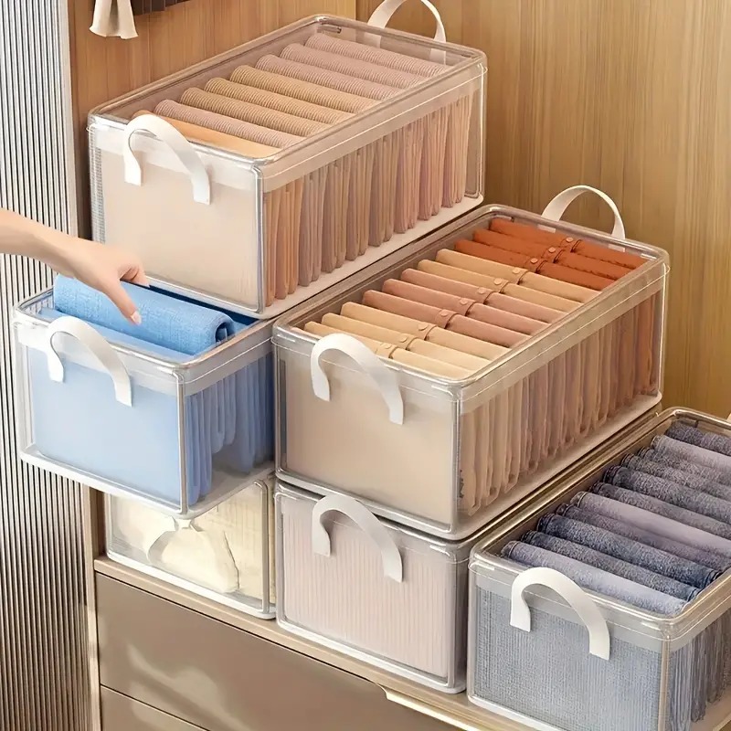 Cajas de almacenamiento plegables, organizador de ropa, contenedores apilables para camisetas y pantalones, PVC impermeable para armario, almacenamiento de ropa interior