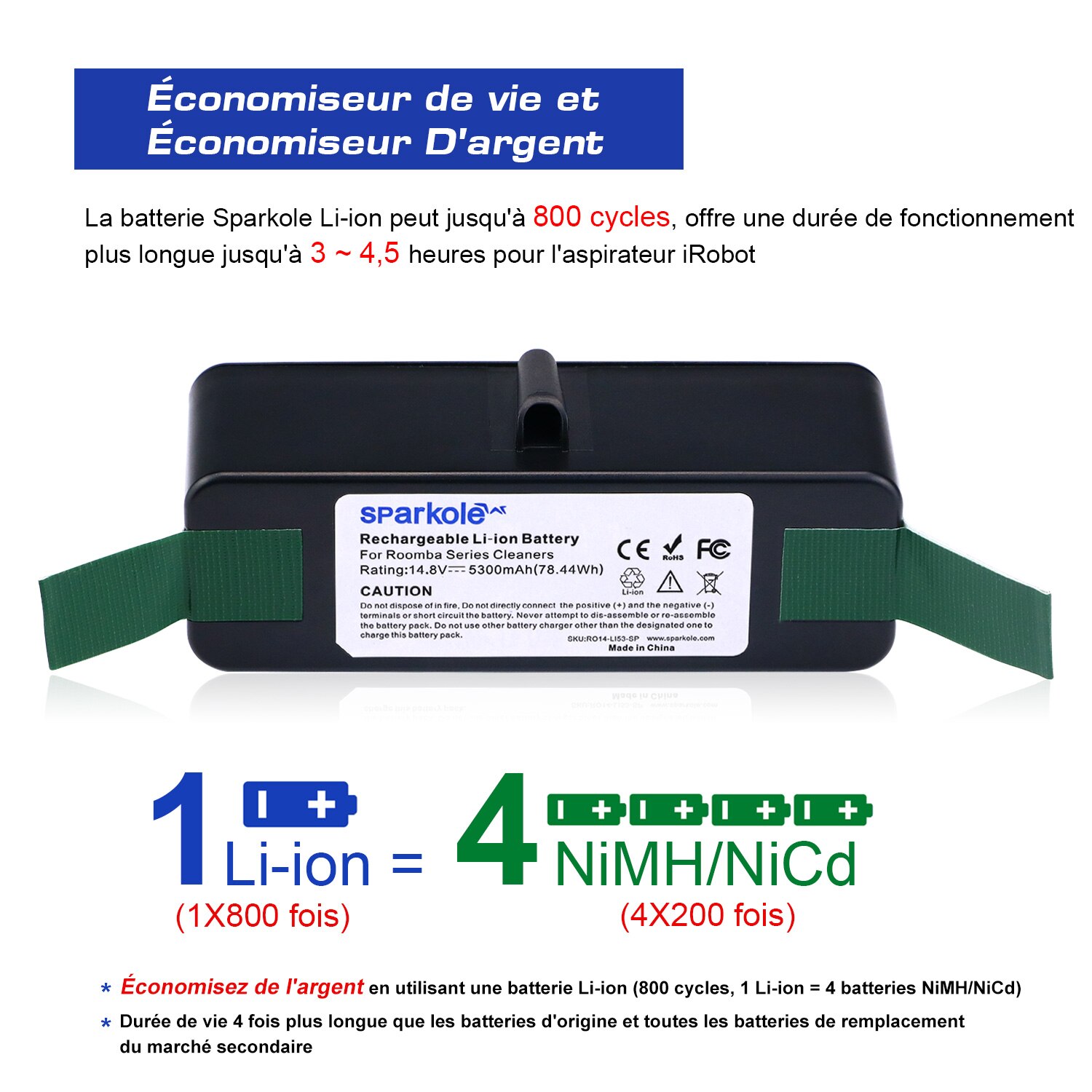 Sparkole 5300 mah 14.8v li-ion batteri för irobot roomba 500 600 700 800 900 series 550 560 580 620 630 650 770 780 870 880 980
