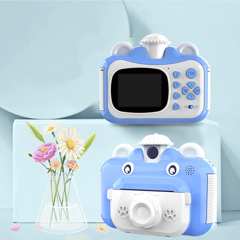 Pickwoo Kinderen Mini Leuke Digitale Print Camera Diy Foto Afdrukken Video Recorder Camcorder Kids Grote Kop Sticker Camera 'S: Blauw