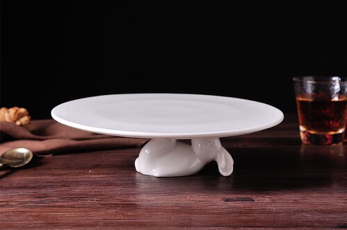 Plato de cerámica para pastel de conejo, bandeja de exhibición para fruta, postre, Animal lindo, vajilla de cocina, porcelana moderna: 10 inch