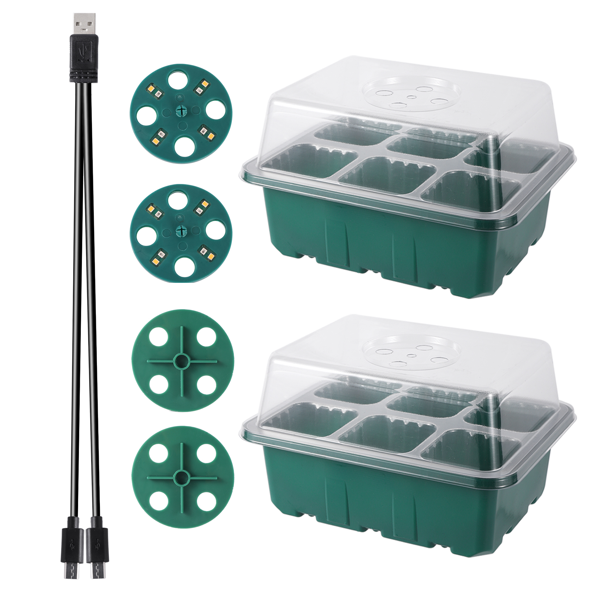 Caja de vivero de plántulas con luz LED de cultivo, bandeja de inicio de semillas, maceta de cría de plántulas, macetero de germinación de invernadero de jardín: YELLOW