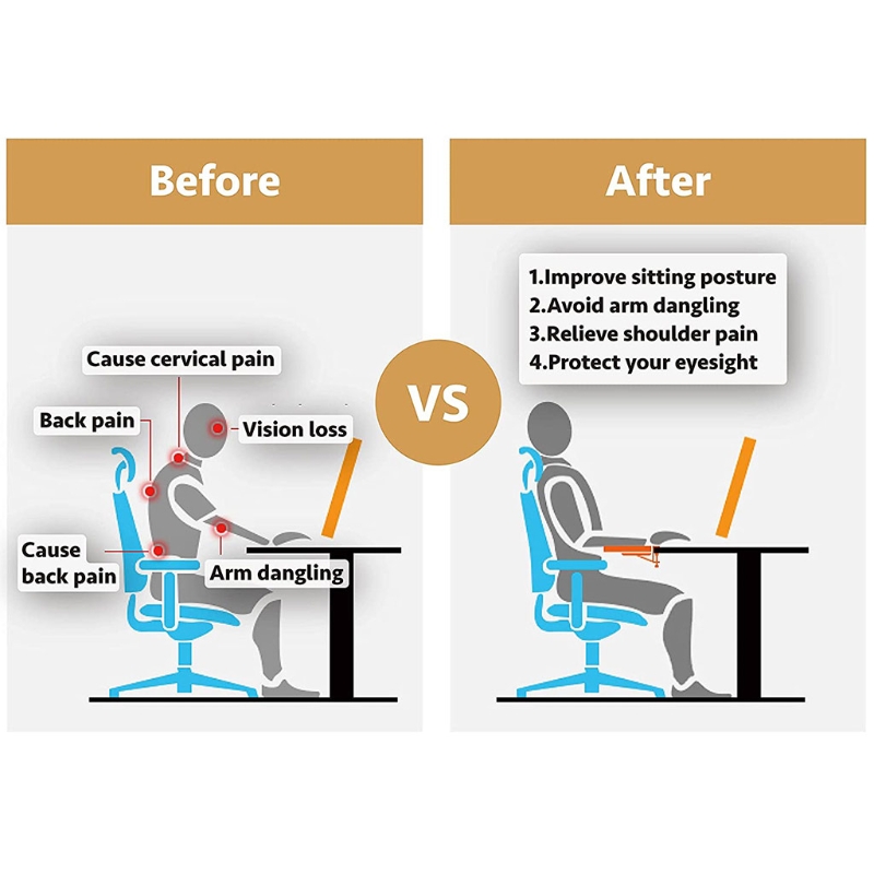 Ergonomic adjustable computer desk extender arm wrist rest support bracket, foldable, makes your arms easier (black)