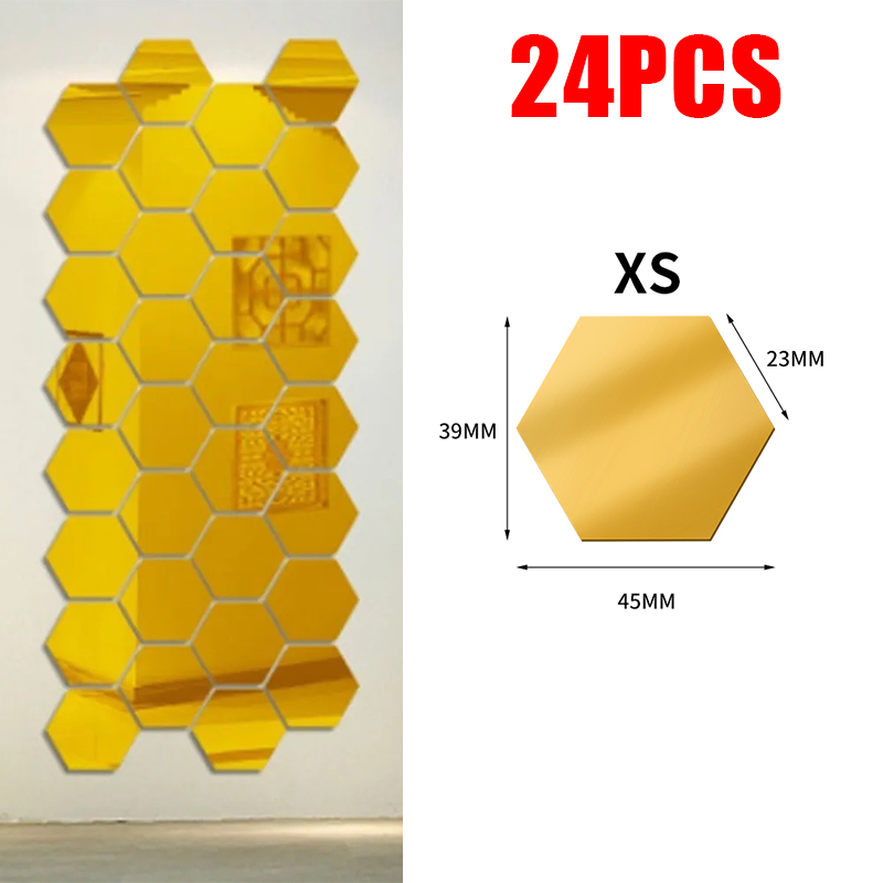 3D zeshoek spiegel muurstickers DIY muur spiegels sticker verwijderbare zelfklevende esthetische mozaïek tegels stickers woondecoratie: Rood