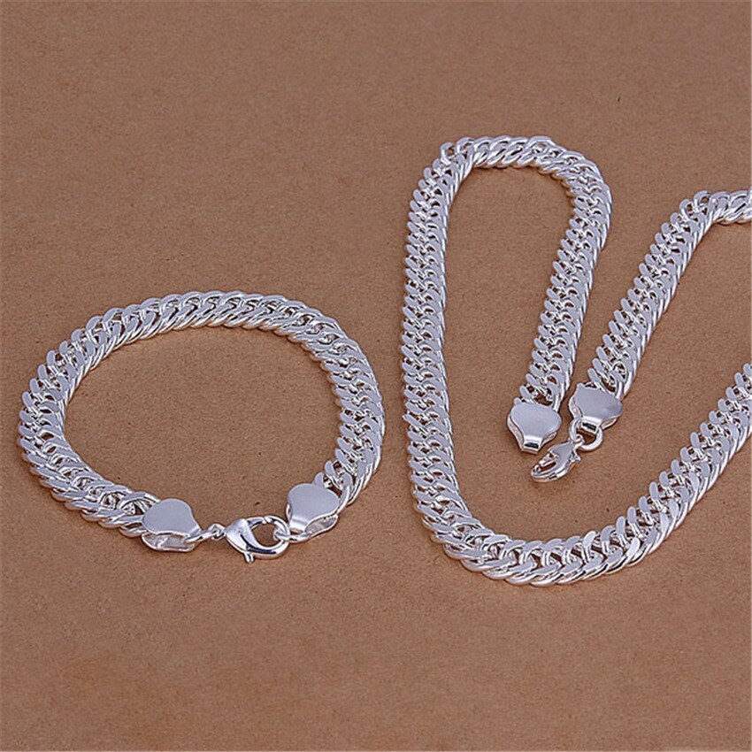 Charm 925 Sterling Zilveren Armbanden Ketting Sieraden Set Classic Mannen 10Mm Chain 20/24 Inch Mode Party Kerstcadeaus