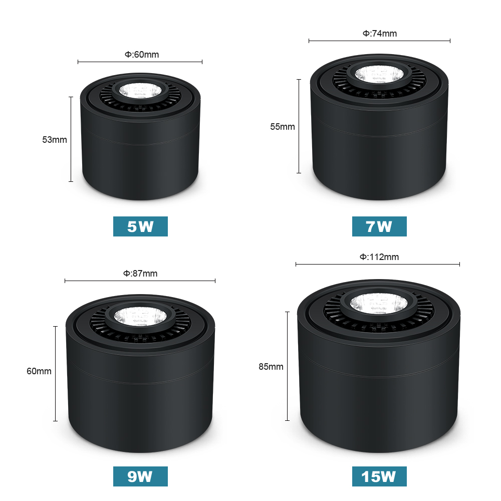 Hoek Verstelbare Dimbare Opbouw Downlight led Plafondlamp 5W 7W 9W 15W LED COB Spot Light AC110/220V Plafondlamp