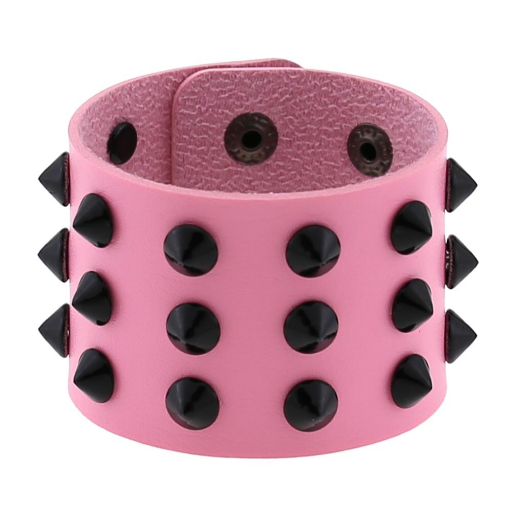Bracelet gothique Punk Steam pour hommes, noir, blanc, rouge, en cuir pour femmes et hommes, bouton pression, bijoux: Pink