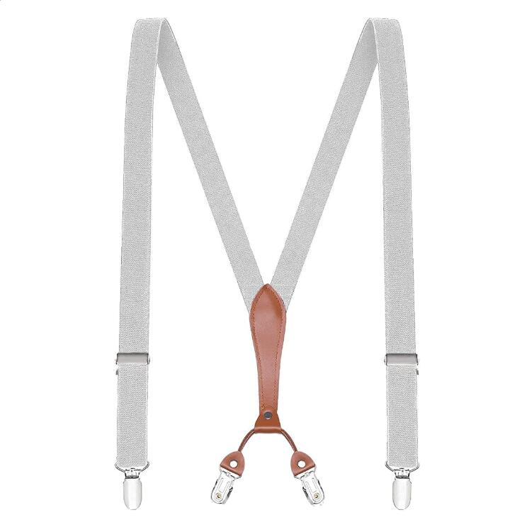 Y-Vorm 4 Clips Bretels Mannelijke Unisex Vintage Casual Lederen Bretels 2.5 Cm Breedte Voor Man Vrouw Microfiber Bretels: Light grey
