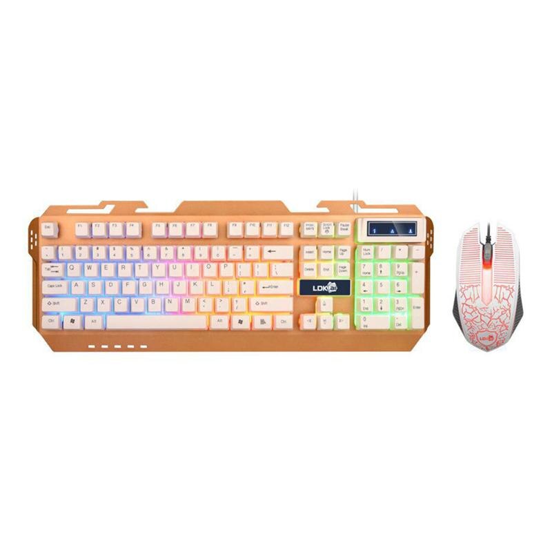 Keyboard Mouse Combo RGB Backlight Mouse Suspension Gaming Computer Keyboard: White