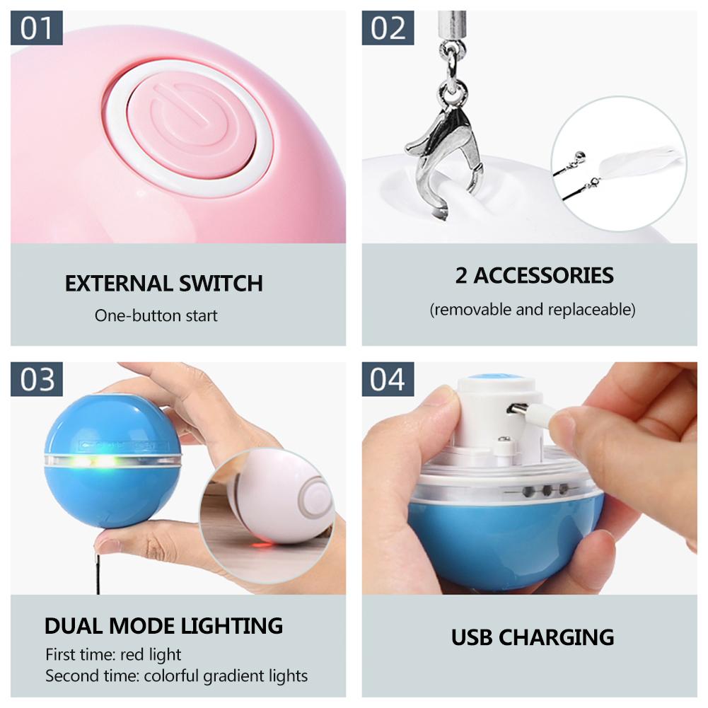 Balle rotative à LED pour chat, jouet intelligent et interactif, coloré, Rechargeable par USB, accessoire électronique pour chaton