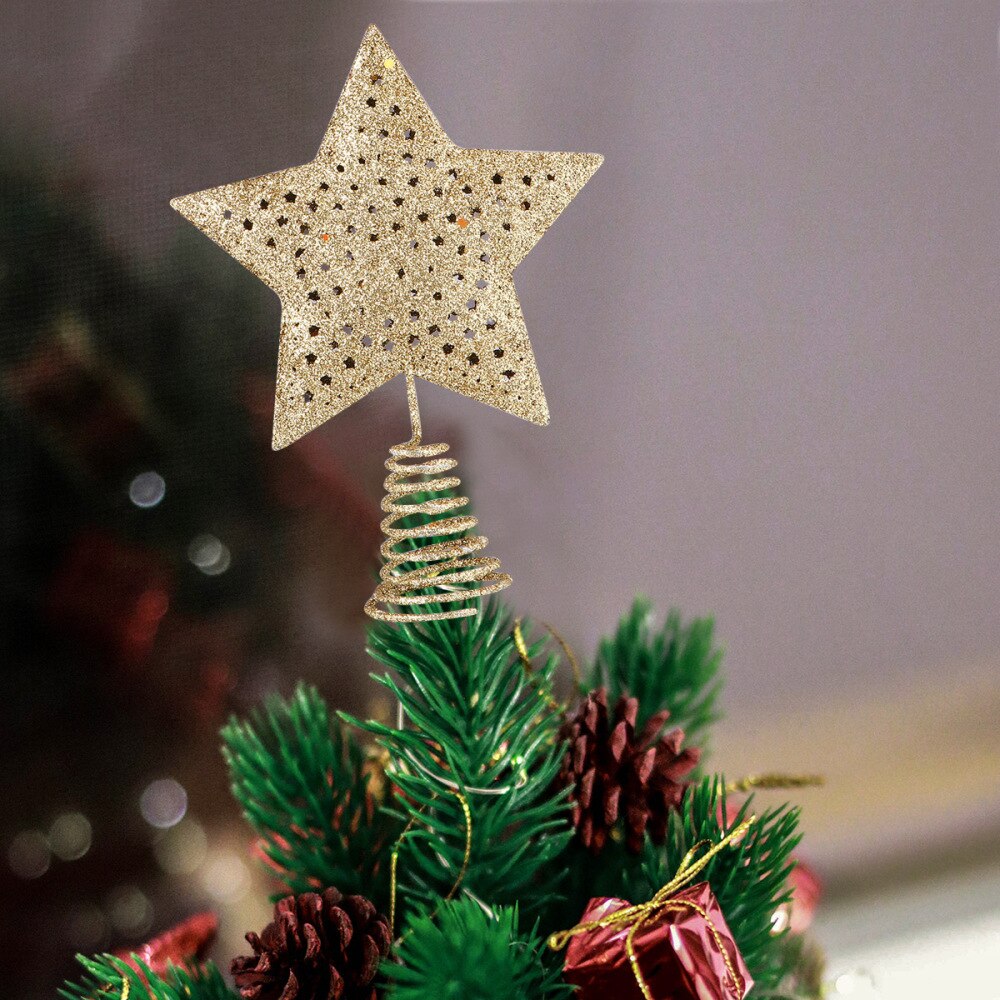 Étoile De Cime De Sapin De Noël En Fer Doré - Décoration De Sommet D'arbre, 19x14 Cm - Pour Finition Festive