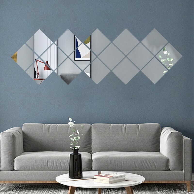 15 x 15cm firkantede speil glassfliser veggklistremerker dekaler mosaikk hjem dårlig stue dekor diy lange vegg speil klistremerker